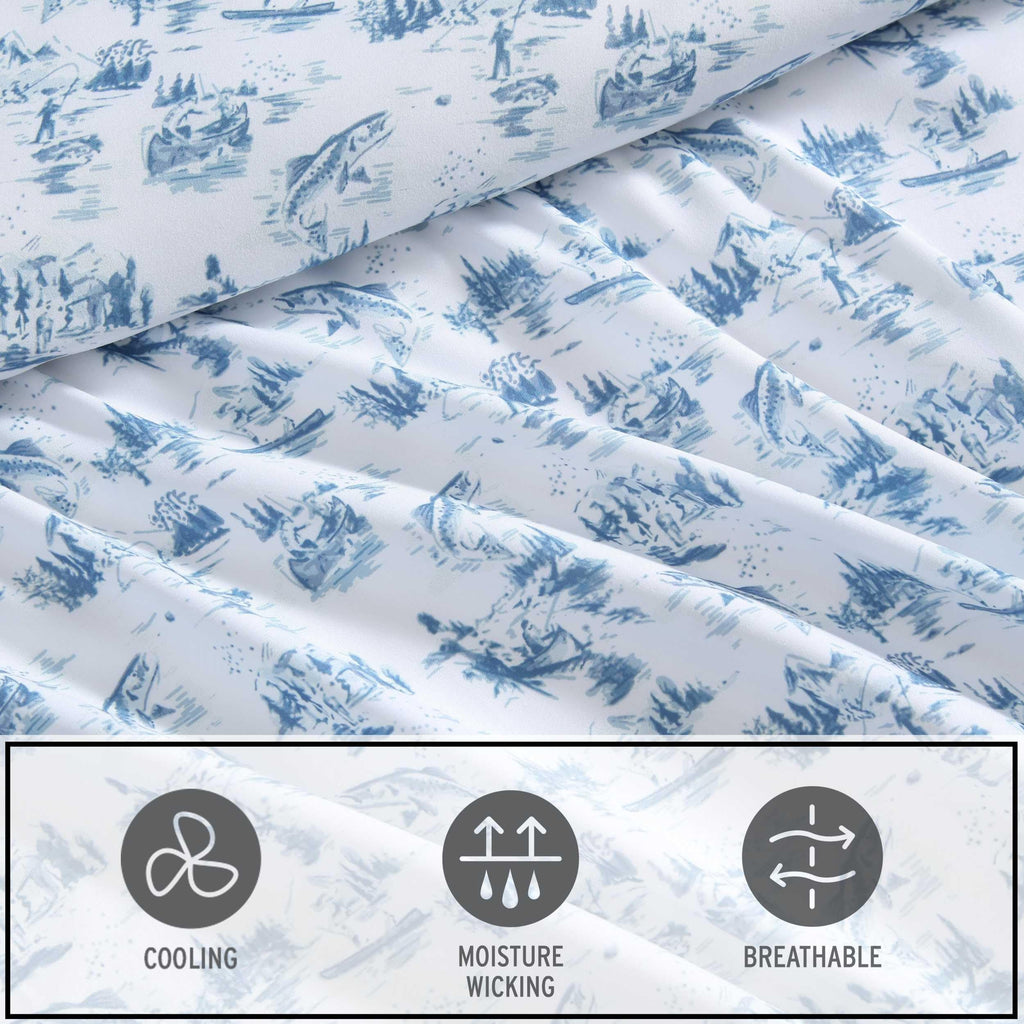Eddie Bauer - Twin Size Sheet Set, Crisp & Cool Temperature Regulating Bedding with Breathable Feel, 3 Piece Bed Sheets with Deep Pocket Fitted Sheet & Pillowcase (Penstemon Plaid Grey)