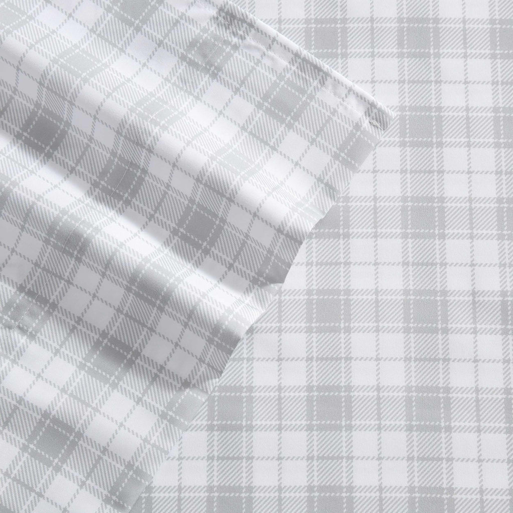 Eddie Bauer - Twin Size Sheet Set, Crisp & Cool Temperature Regulating Bedding with Breathable Feel, 3 Piece Bed Sheets with Deep Pocket Fitted Sheet & Pillowcase (Penstemon Plaid Grey)
