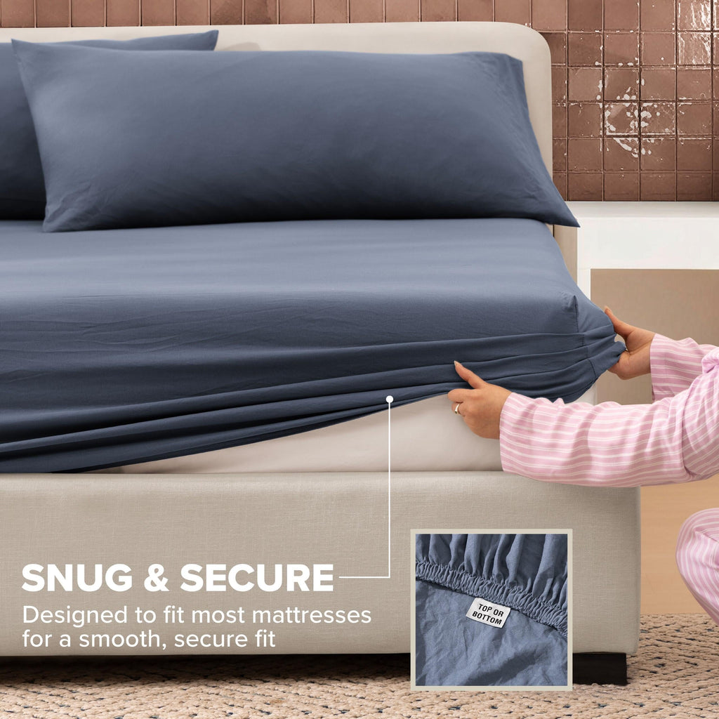 UGG Queen Sheet Set - 4 Piece Soft & Cozy Bedding with Deep Pocket Fitted Sheet (Fits Up to 15”), Flat Sheet and 2 Pillow Shams - Lightweight Sheets for Home & Bedroom, Navy Blue (Devon)