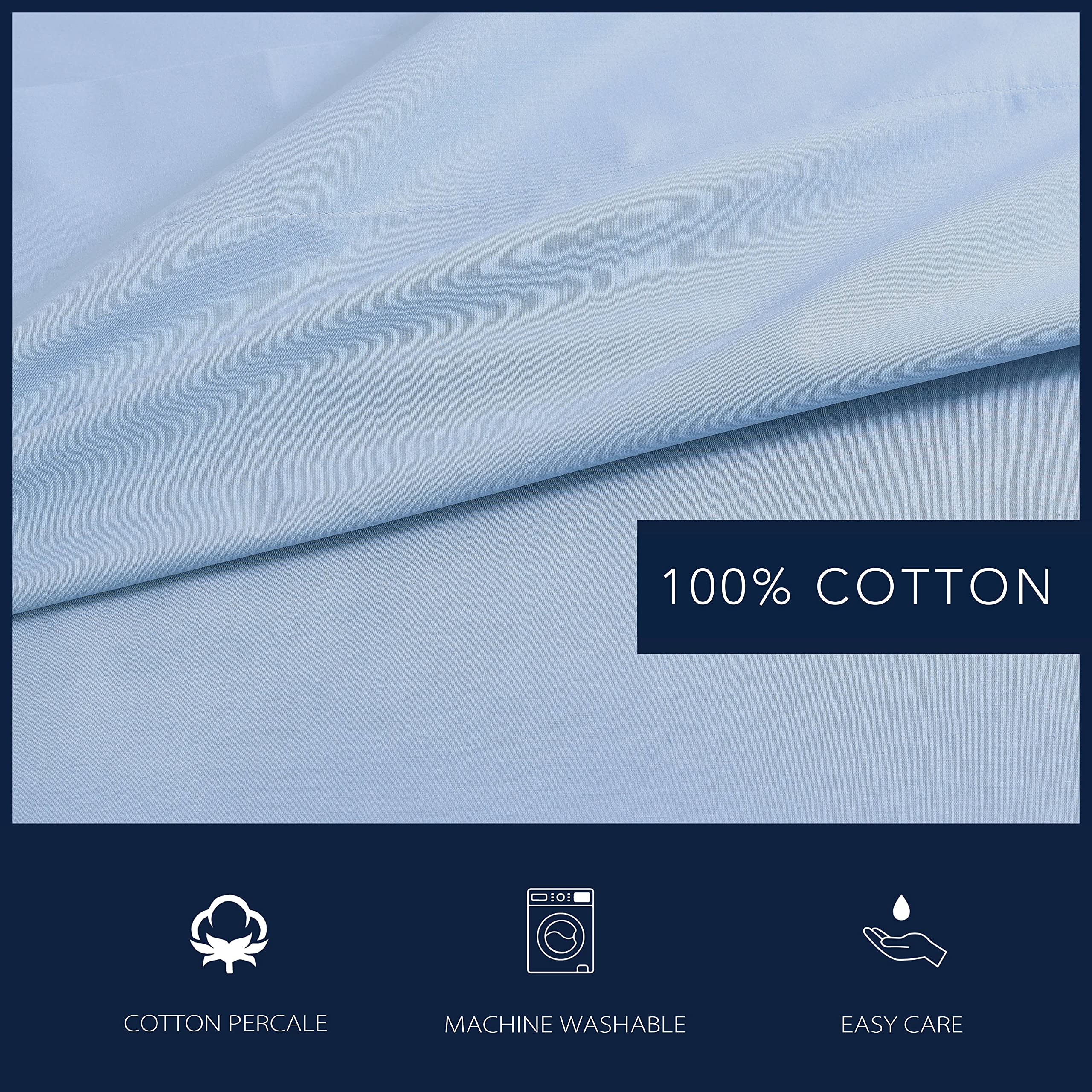 Nautica - Twin Sheet Set, Cotton Percale Bedding Set, Crisp & Cool, Fully Elasticized, Ideal Dorm Essentials (Solid Light Blue, Twin)